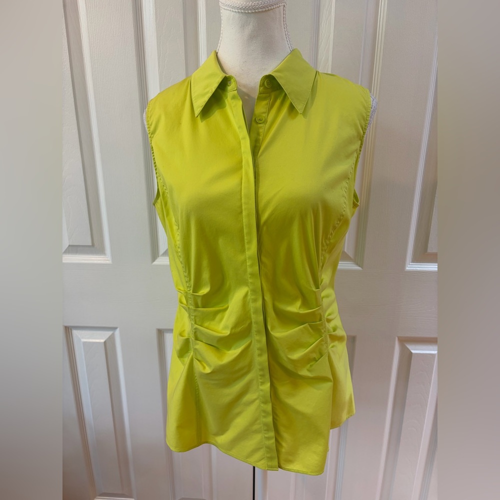 Lafayette 148 New York Bright Yellow Stretch Sleeveless Button Up Blouse Size 8